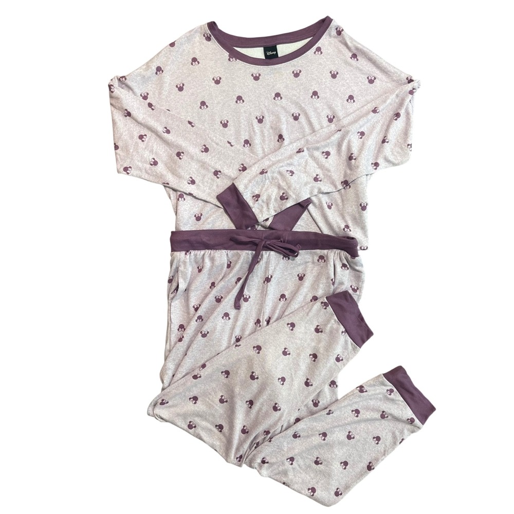 Disney Minnie Mouse Pajama Set Women M Purple Soft Cozy Jogger Pockets Lounge